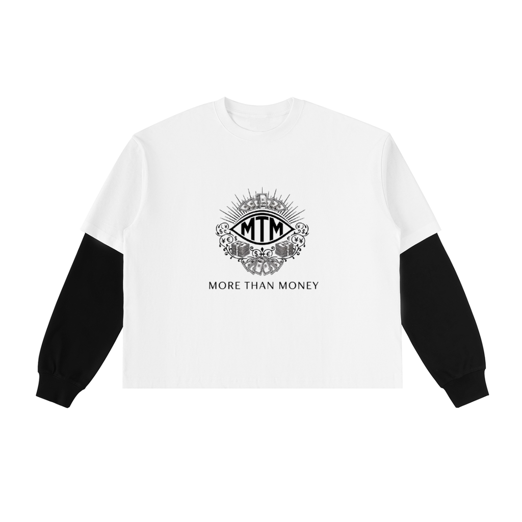 Layered Contrast Sleeve Cotton T-Shirt