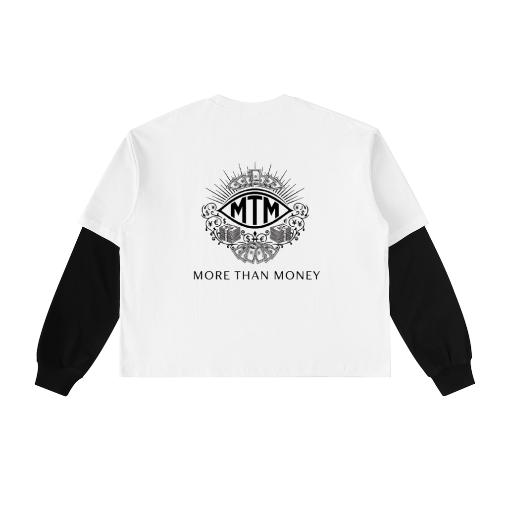 Layered Contrast Sleeve Cotton T-Shirt